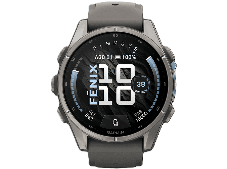 SMARTWATCH GARMIN fenix 9, 43mm, Bare,Pebble Gray, Durata batteria 696 h, Scocca in Polimeri fibrorinforzati con fondello titanio, Touchscreen, Compatibile iOS, Android, Titanio / Grigio