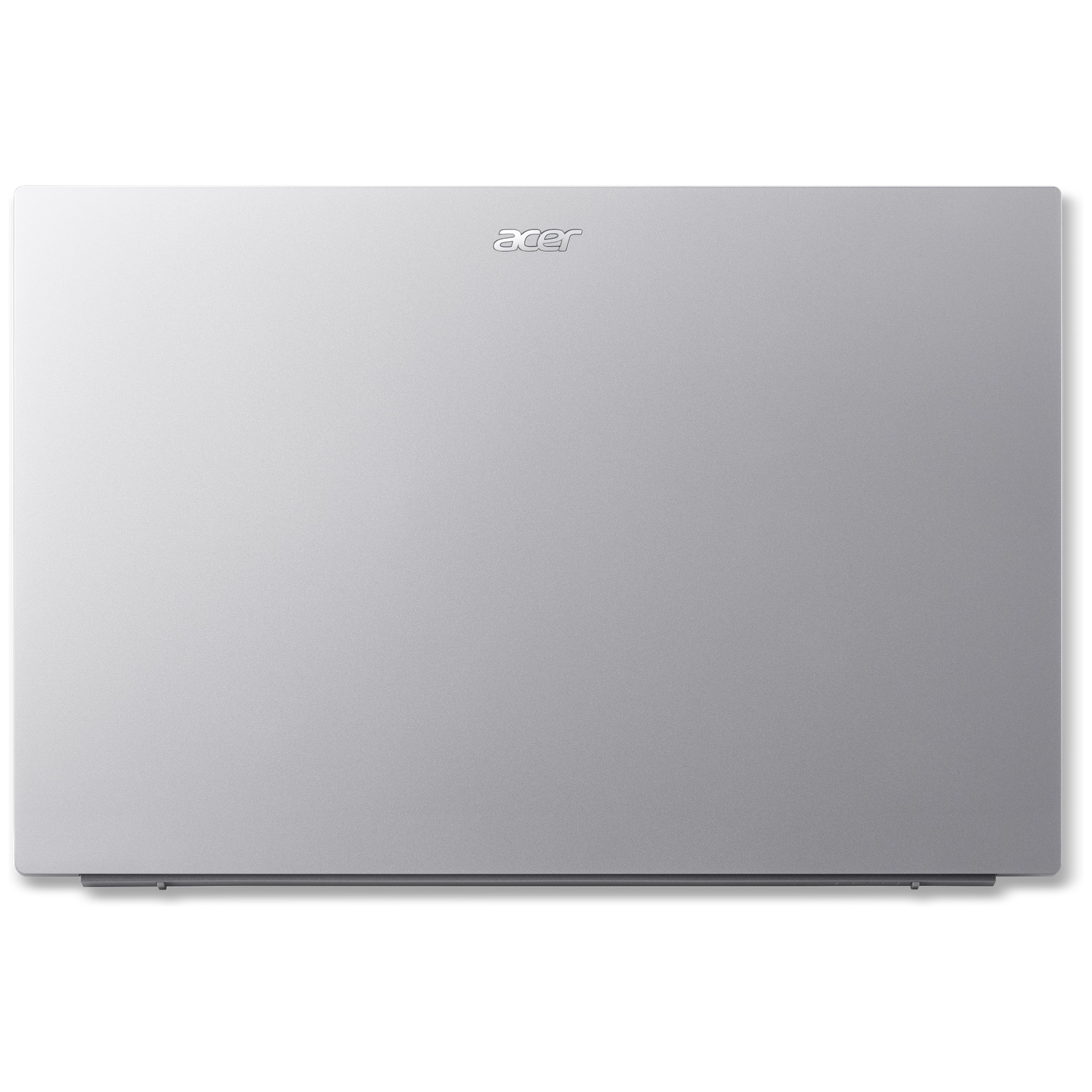 Ordinateur portable Acer argenté fermé sur fond blanc avec un logo centré.