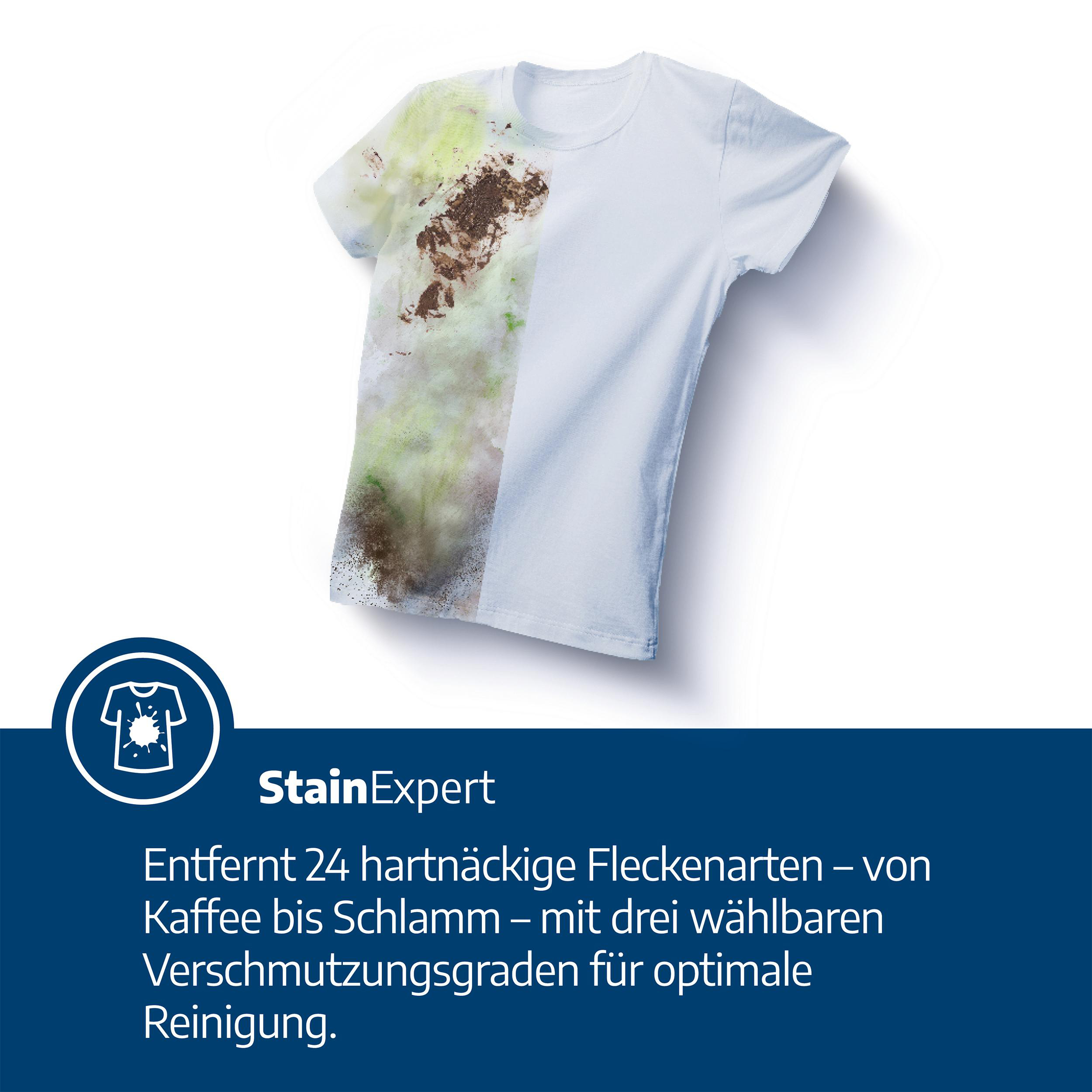 Ein weißes T-Shirt ist halb schmutzig mit Kaffeeflecken und Schlamm, halb sauber.