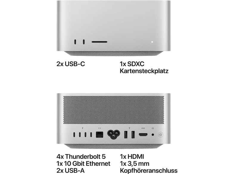 APPLE (2026) Mac Studio, APPLE M5 Max Chip (18‑Core CPU und 32-Core GPU), 36 GB RAM SSD, M5 Max, macOS, Silber — Foto 3 von 5