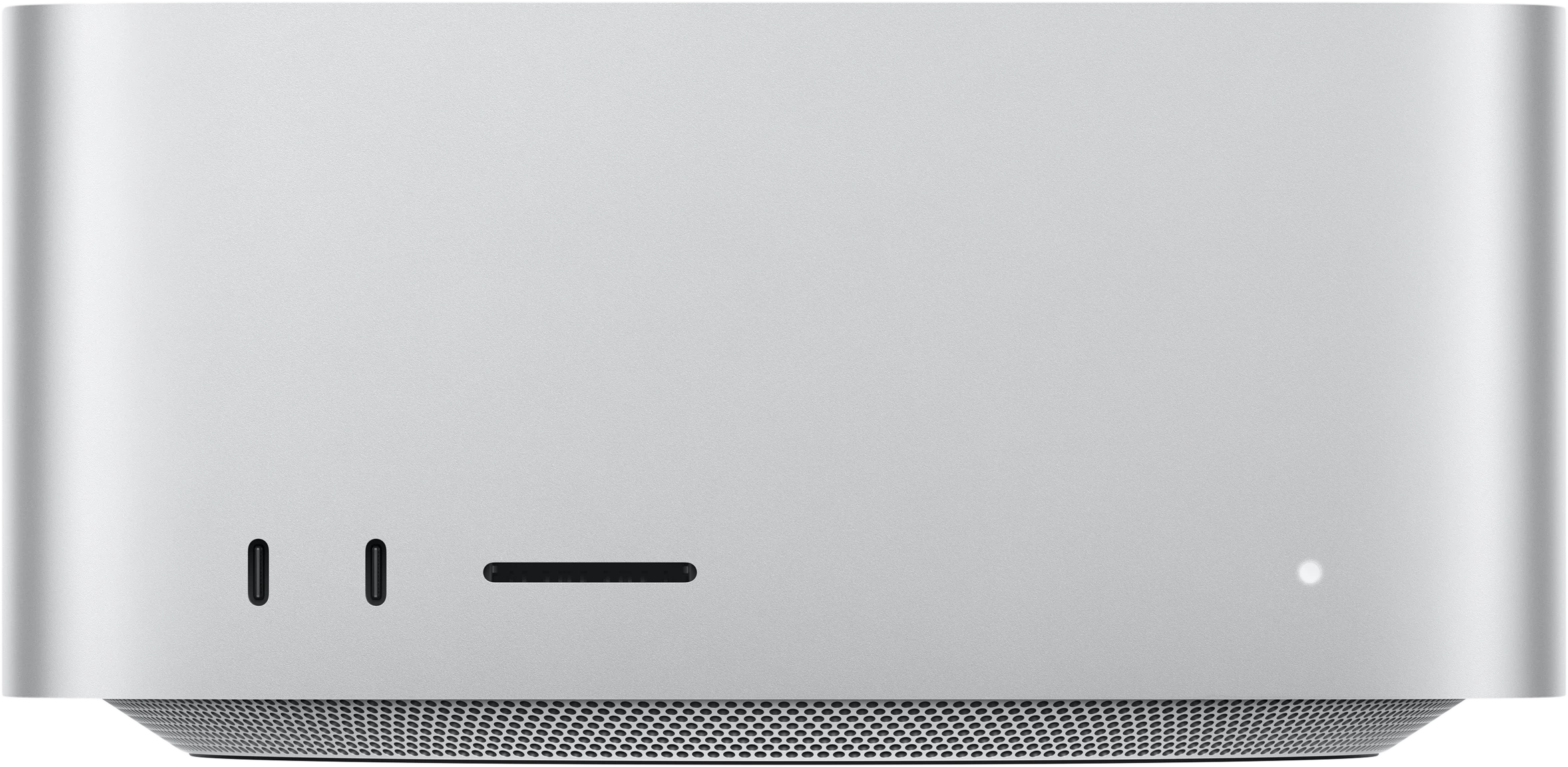 Ezüstszínű számítógépelőlap két USB-C porttal, SD-kártyanyílással és világító LED jelzőfénnyel.