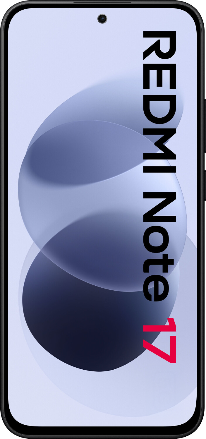 Okostelefon elülső nézete, a képernyőjén a Redmi Note 17 felirattal.