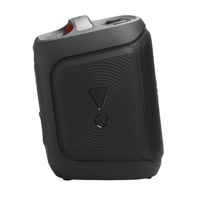 Szary, wytrzymały głośnik Bluetooth JBL na czarnym tle.
