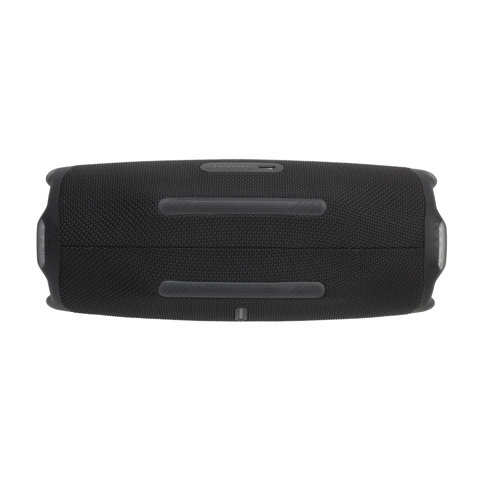 Czarny, cylindryczny głośnik Bluetooth na czarnym tle.