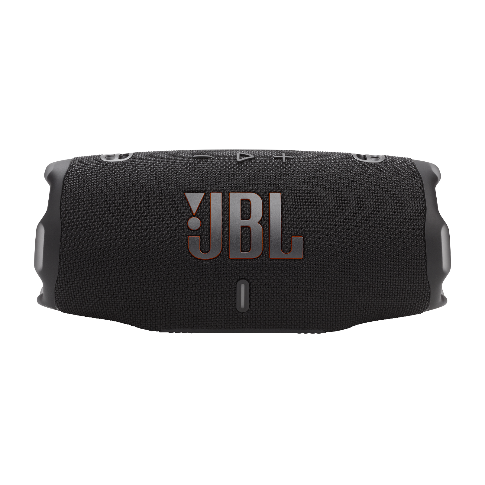 Czarny głośnik bezprzewodowy JBL z czerwonym logo na czarnym tle.