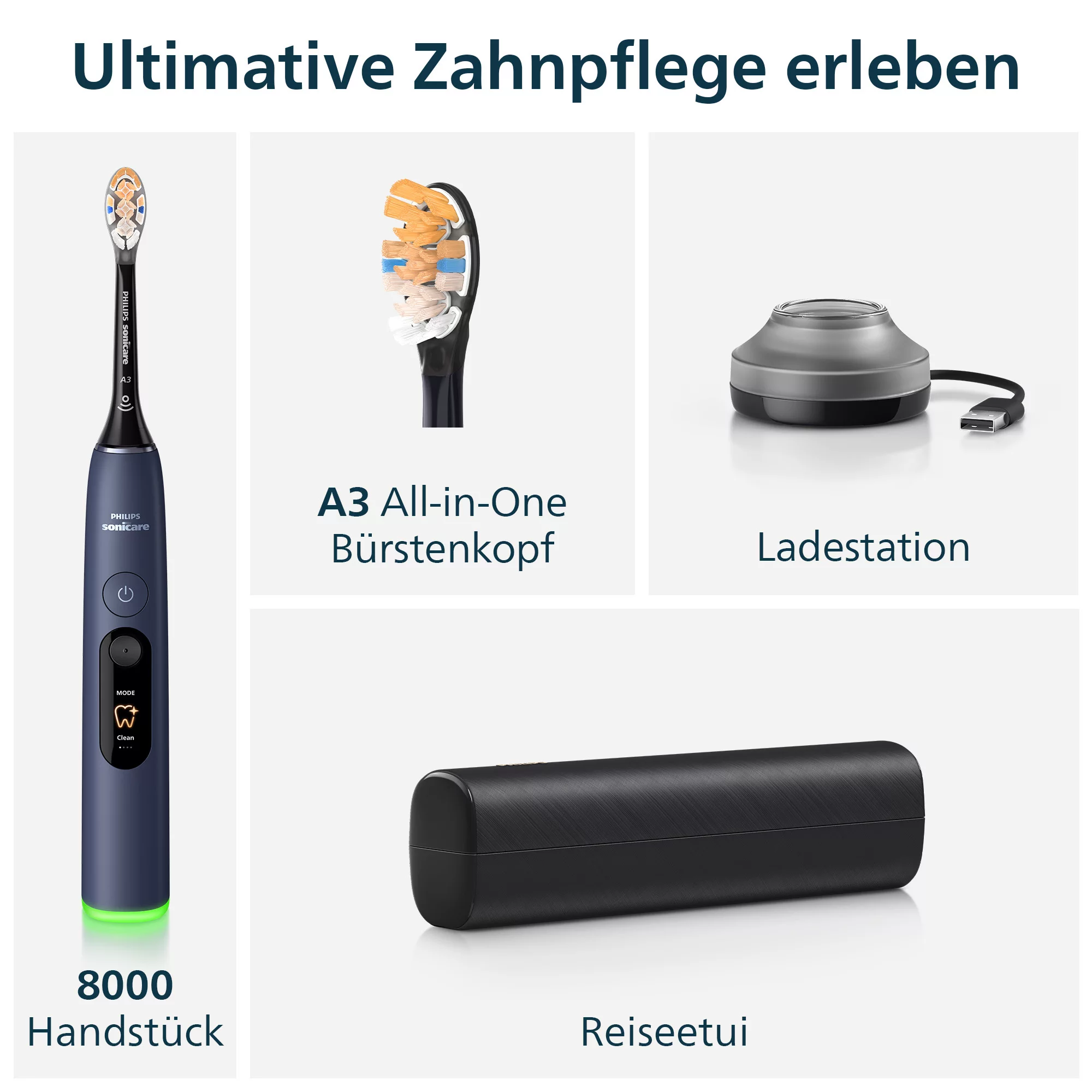 Philips Sonicare 8000 fogkefe fejjel, töltőállomással és utazótokkal.