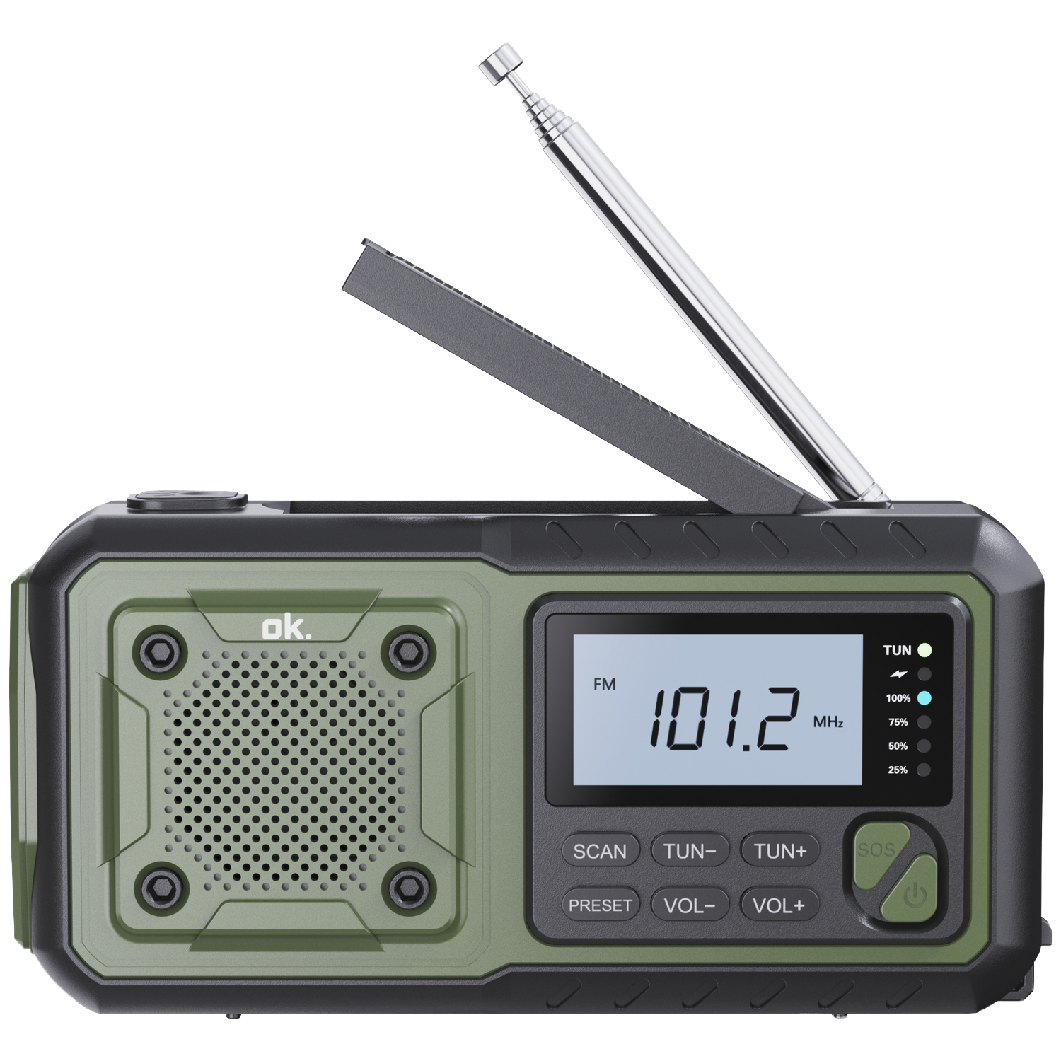 OK. Oor 200 Noodradio Groen