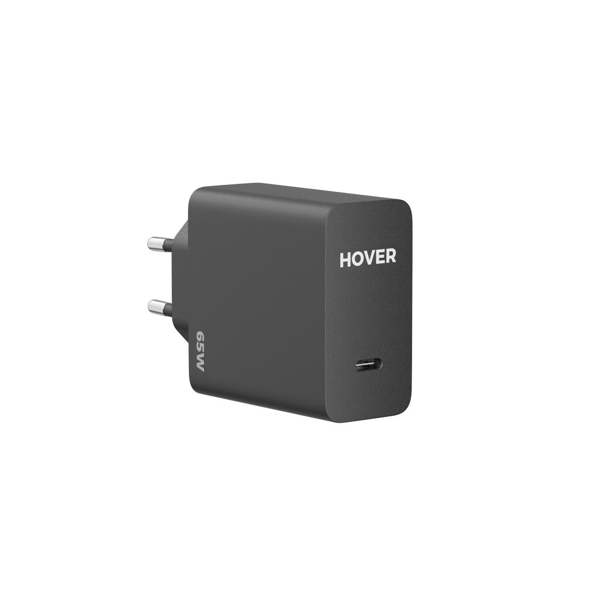 Schwarzes Hover 65W USB-C-Ladegerät mit EU-Stecker.