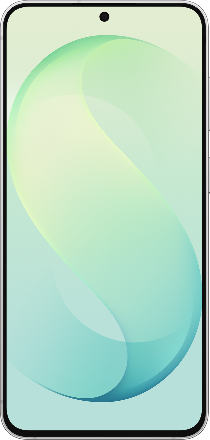 Smartphone con motivo a forma di S verde chiaro e giallo sullo schermo.
