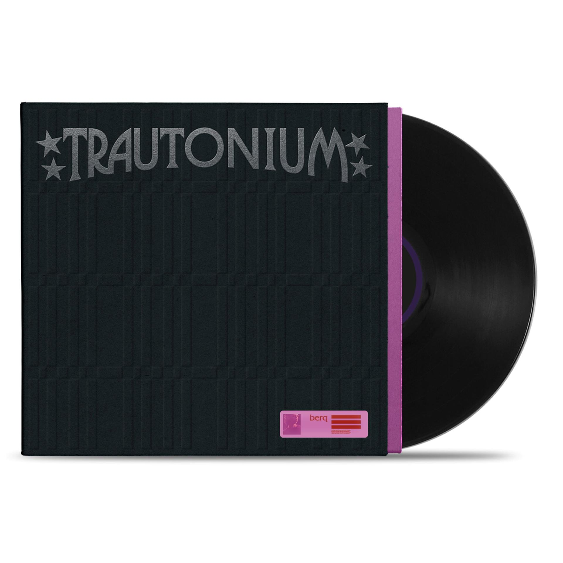 Schwarze Vinyl-Schallplatte in quadratischem Cover mit der grauen Aufschrift TRAUTONIUM und Sternen.