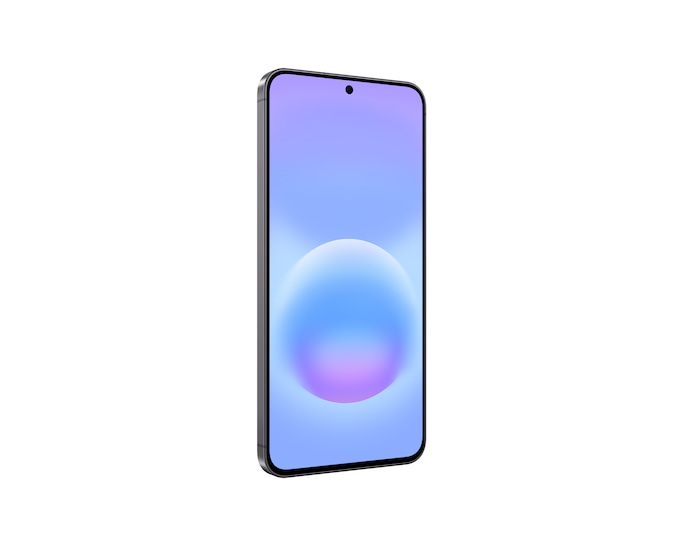 Ein Smartphone nach rechts angewinkelt mit blau-lila abstrakten Hintergrund.