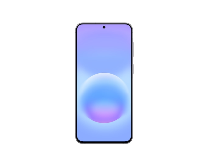 Ein Smartphone mit einem hellblauen und violetten Farbverlauf als Hintergrund auf dem Display.