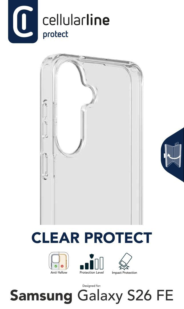 Transparente Handyhülle für Samsung Galaxy S26 FE mit Markenlogo.