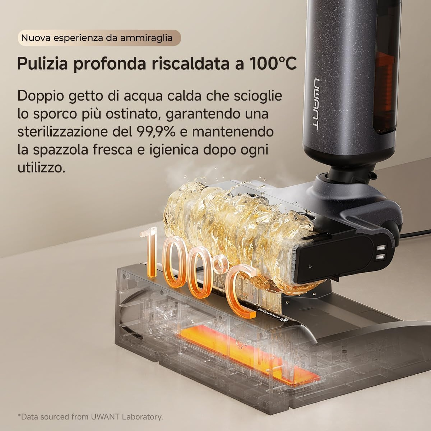 Base per scopa a vapore con display 100°C e acqua calda che pulisce il rullo.