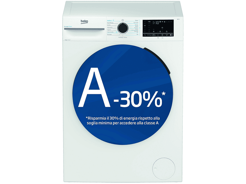 BEKO BMWMW9149DB LAVATRICE, Caricamento frontale, 9 kg, 15 programmi, Profondità 58 cm, Giri 1400 rpm, BIANCO, livello rumorosità centrifuga 72 dB(A), Classe A