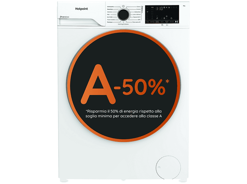 HOTPOINT HP 105 CARE IT LAVATRICE, Caricamento frontale, 10 kg, 15 programmi, Profondità 58 cm, Giri 1400 rpm, Bianco, livello rumorosità centrifuga 72 dB(A), Classe A