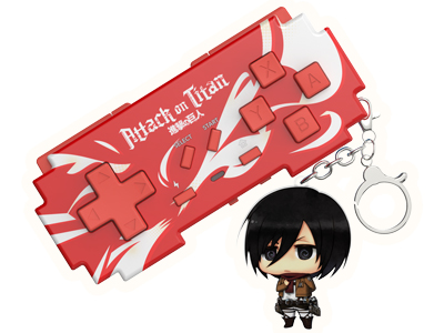 Angriff auf Titan Gamepad-Schlüsselanhänger mit Chibi Mikasa Figur.
