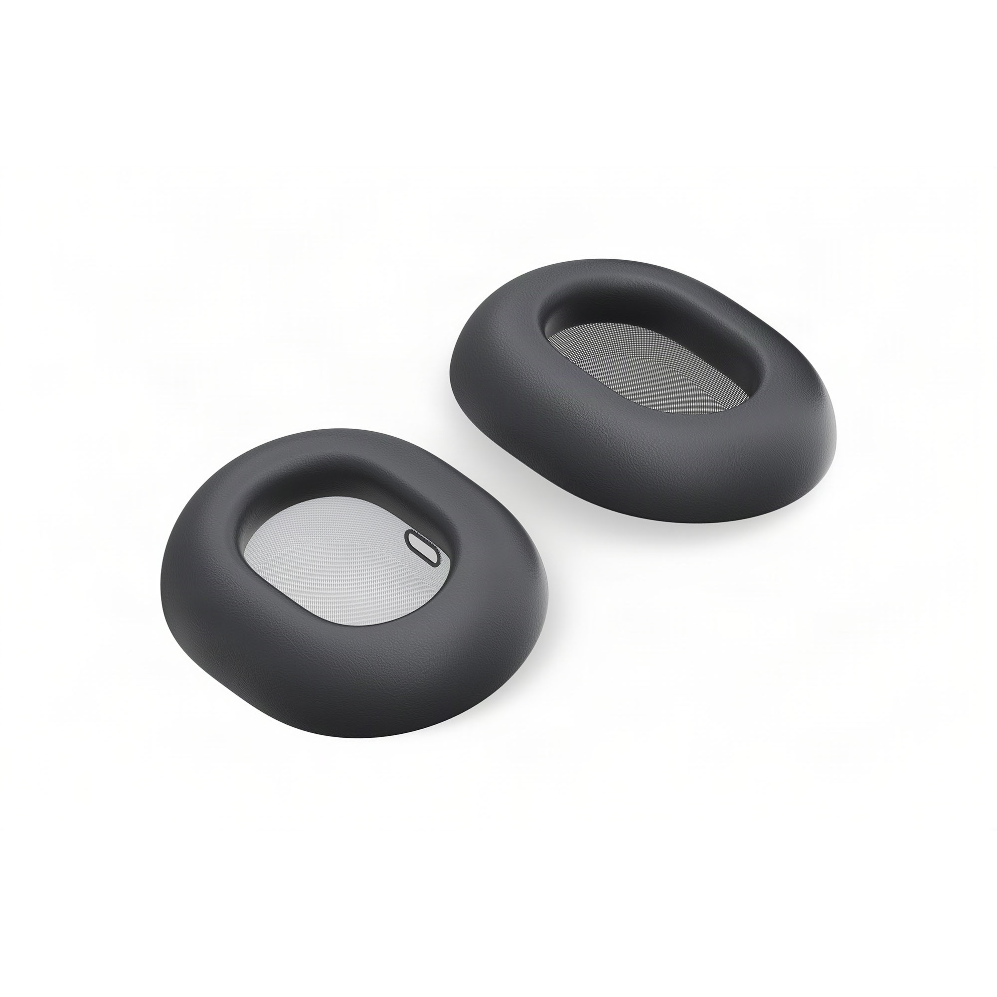 Dos almohadillas negras para auriculares supraaurales sobre fondo blanco.