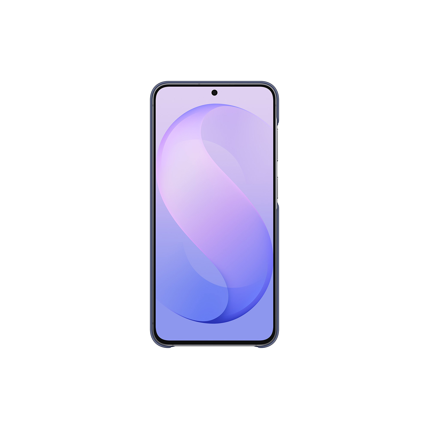Un teléfono inteligente con un fondo violeta claro y un diseño en forma de S en la pantalla.