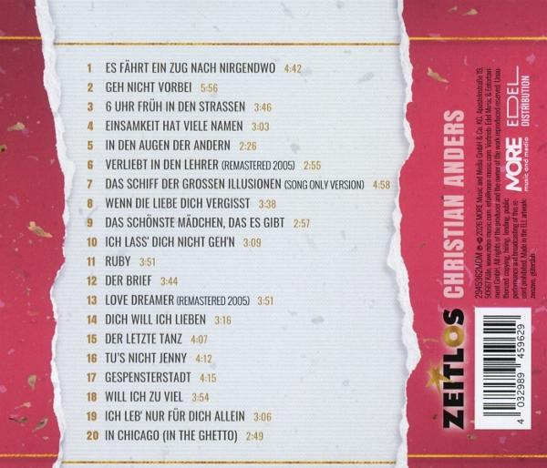 Rückseite eines Christian Anders Musikalbums mit Tracklist, Barcode und Edel Distribution Logo auf rotem Hintergrund.