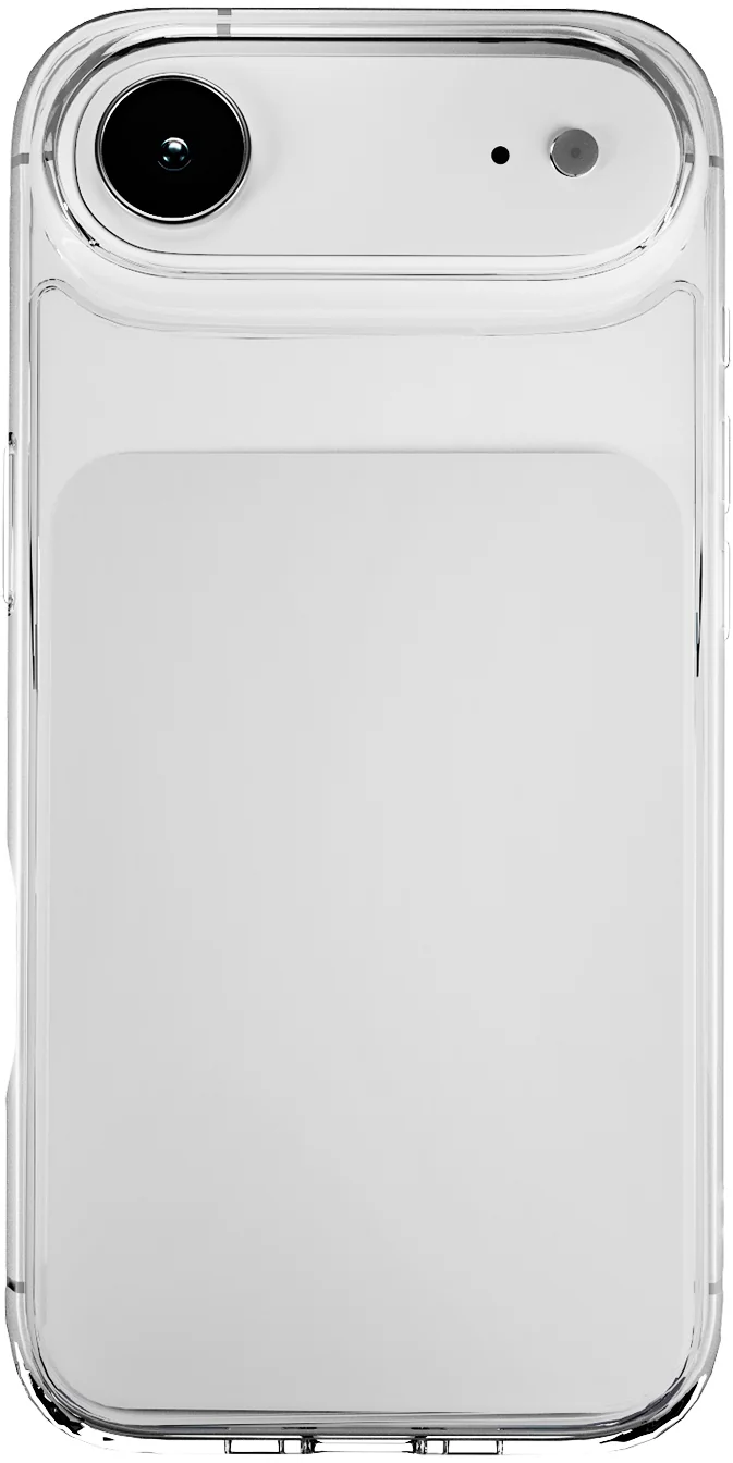 Rückseite eines hellen Smartphones mit transparenter Schutzhülle, oberster Kameramodul und Blitz.