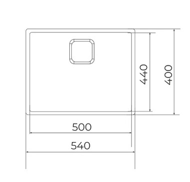 Rysunek techniczny zlewu o wymiarach zewnętrznych 540x400 i wewnętrznych 500x440.