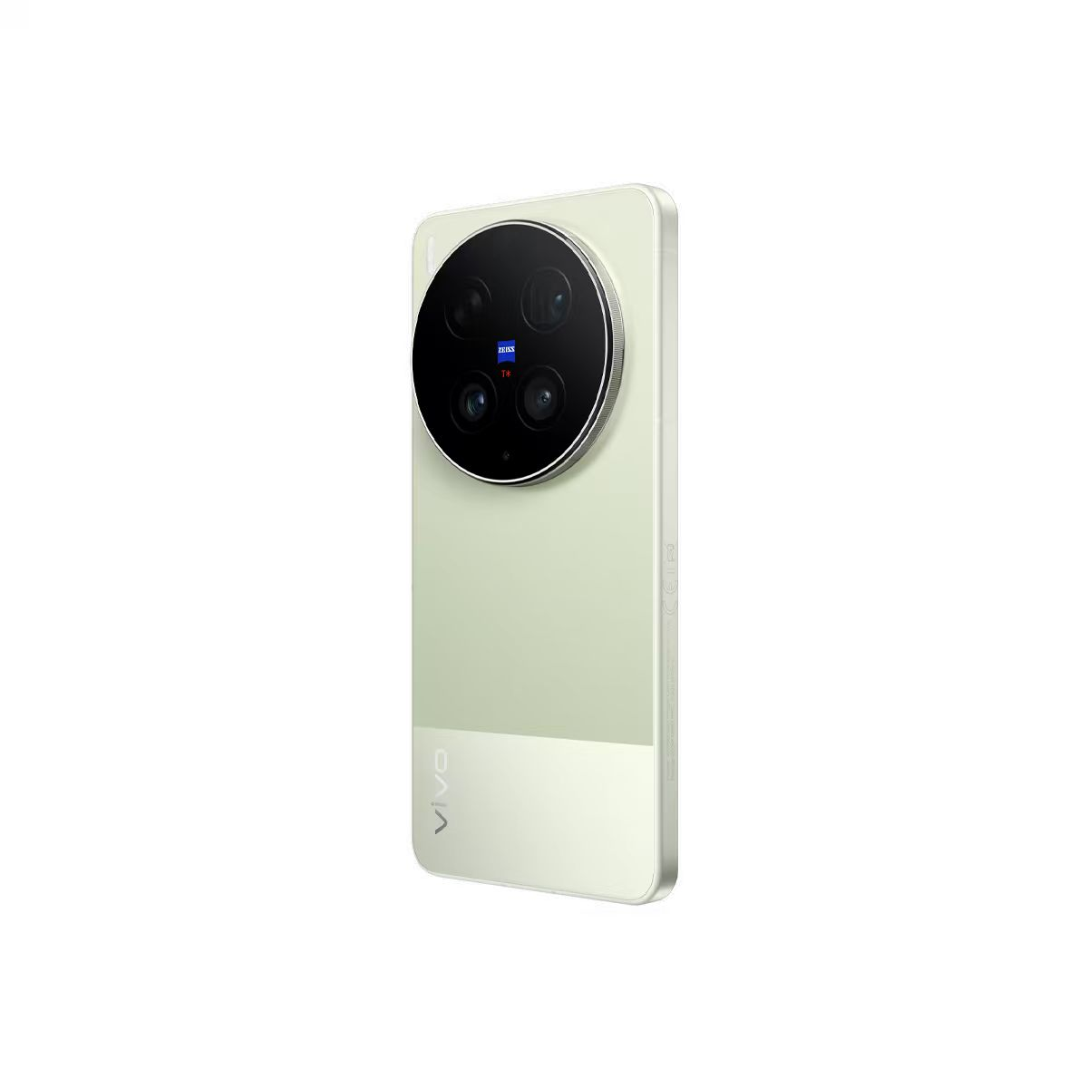 Üst kısmında büyük yuvarlak kamera modülü bulunan açık yeşil Vivo akıllı telefonun arka görünümü.
