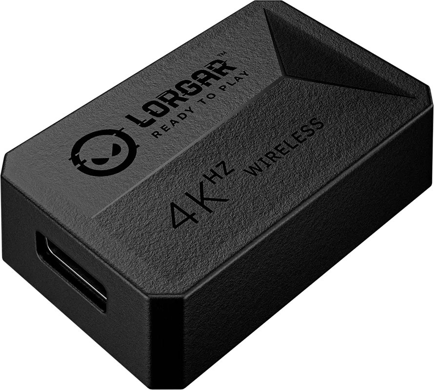 Egy fekete Lorgar 4KHz vezetek nelkuli dongle USB-porttal.
