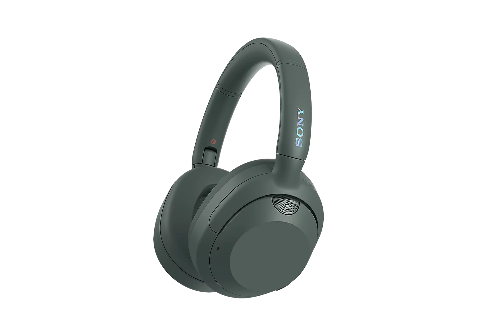 Siyah arka plan üzerinde, yastıklı kafa bandı ve kulaklık başlıklarına sahip koyu yeşil Sony kulak üstü kulaklık.