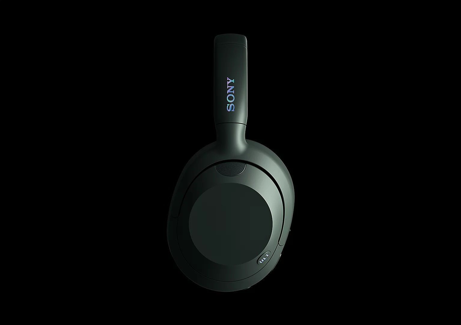 Siyah arka plan üzerinde koyu yeşil Sony kulak üstü kulaklık.