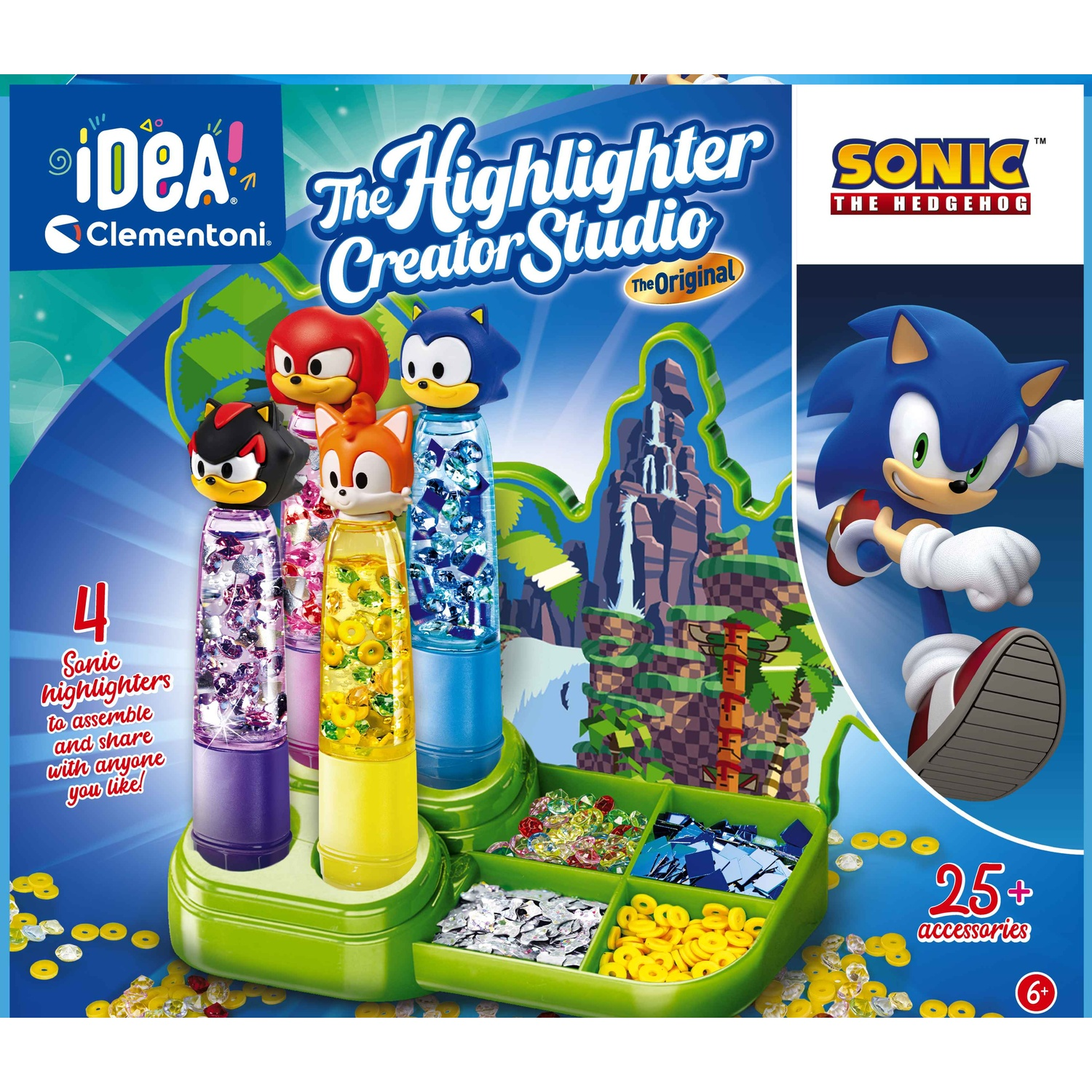 Set giocattolo Sonic the Hedgehog Highlighter Creator Studio con quattro penne e accessori.