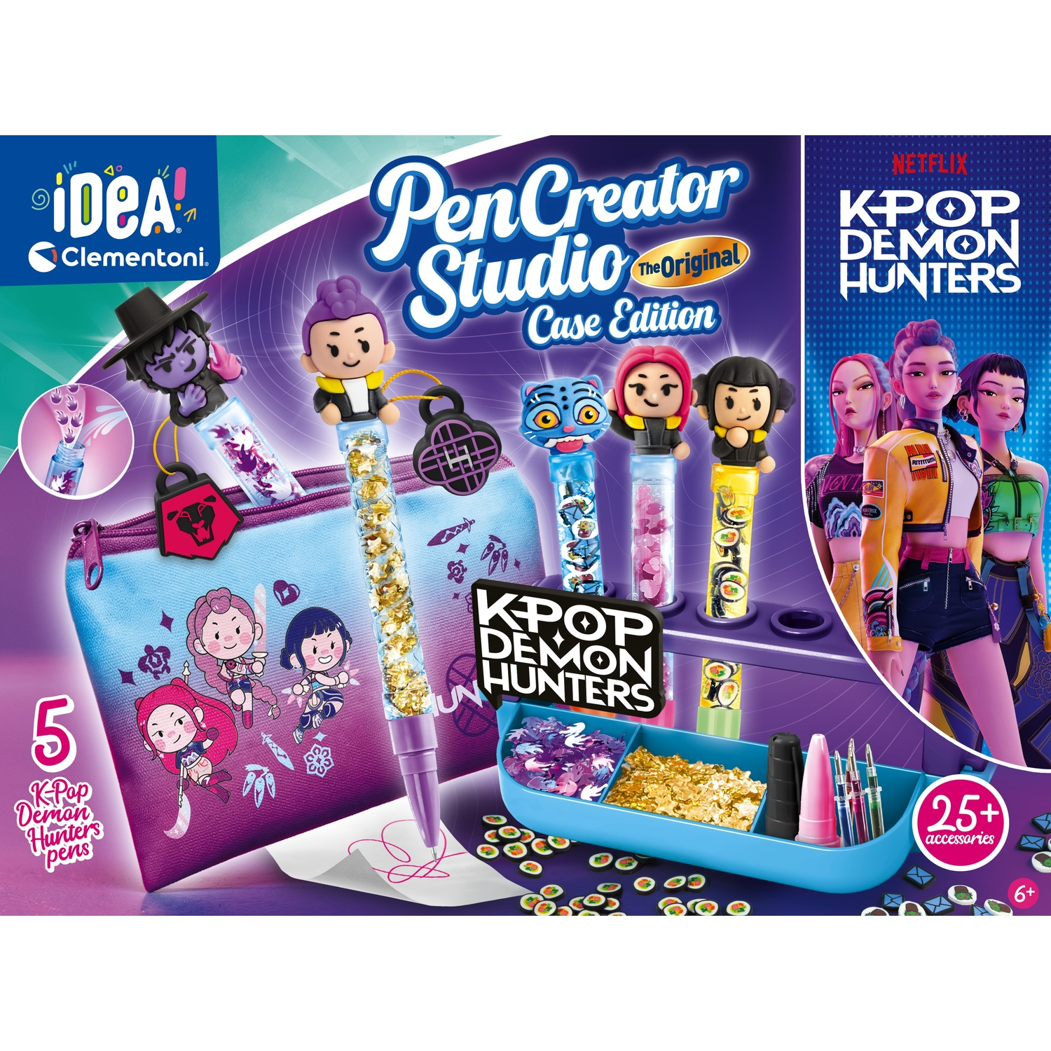 Un set giocattolo KPop Demon Hunters Pen Creator Studio con penne colorate, astuccio e accessori.