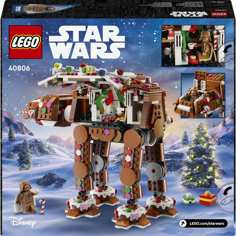 LEGO Star Wars Weihnachtlicher AT-AT Walker Set mit Darth Vader Minifigur und verschneiter Winterlandschaft.