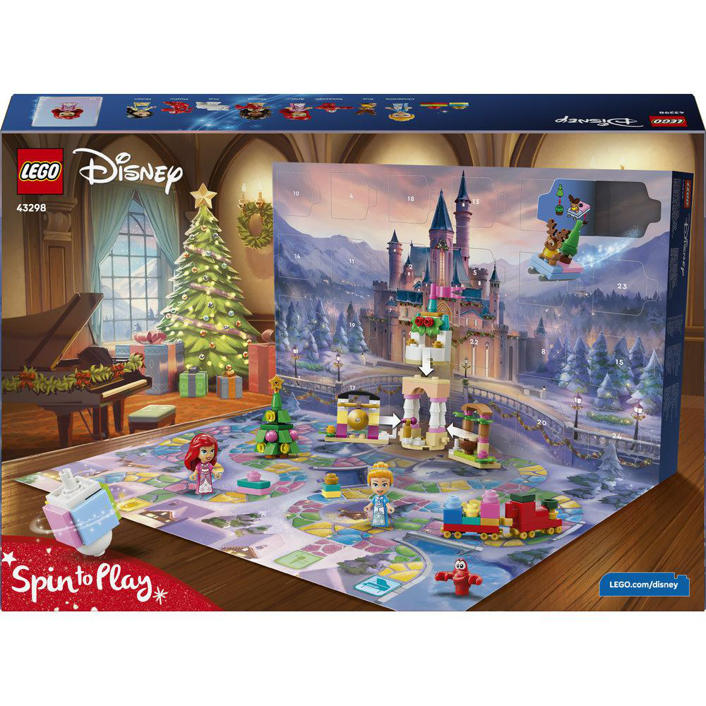 LEGO Disney Adventskalender mit Spielmatte, Schloss, Weihnachtsbaum und Mini-Figuren.