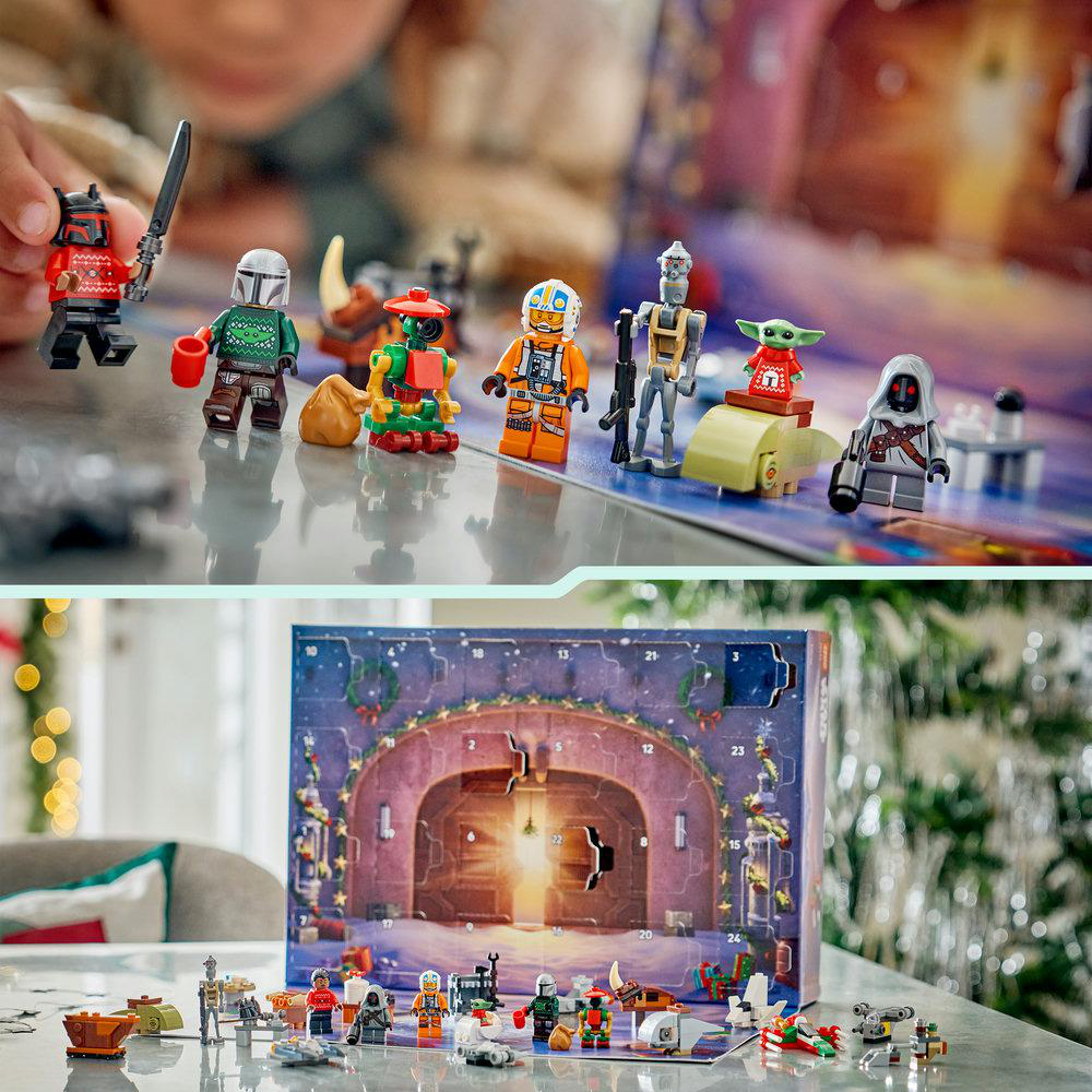 Lego Star Wars Adventskalender mit Figuren und geöffnetem Kalender.