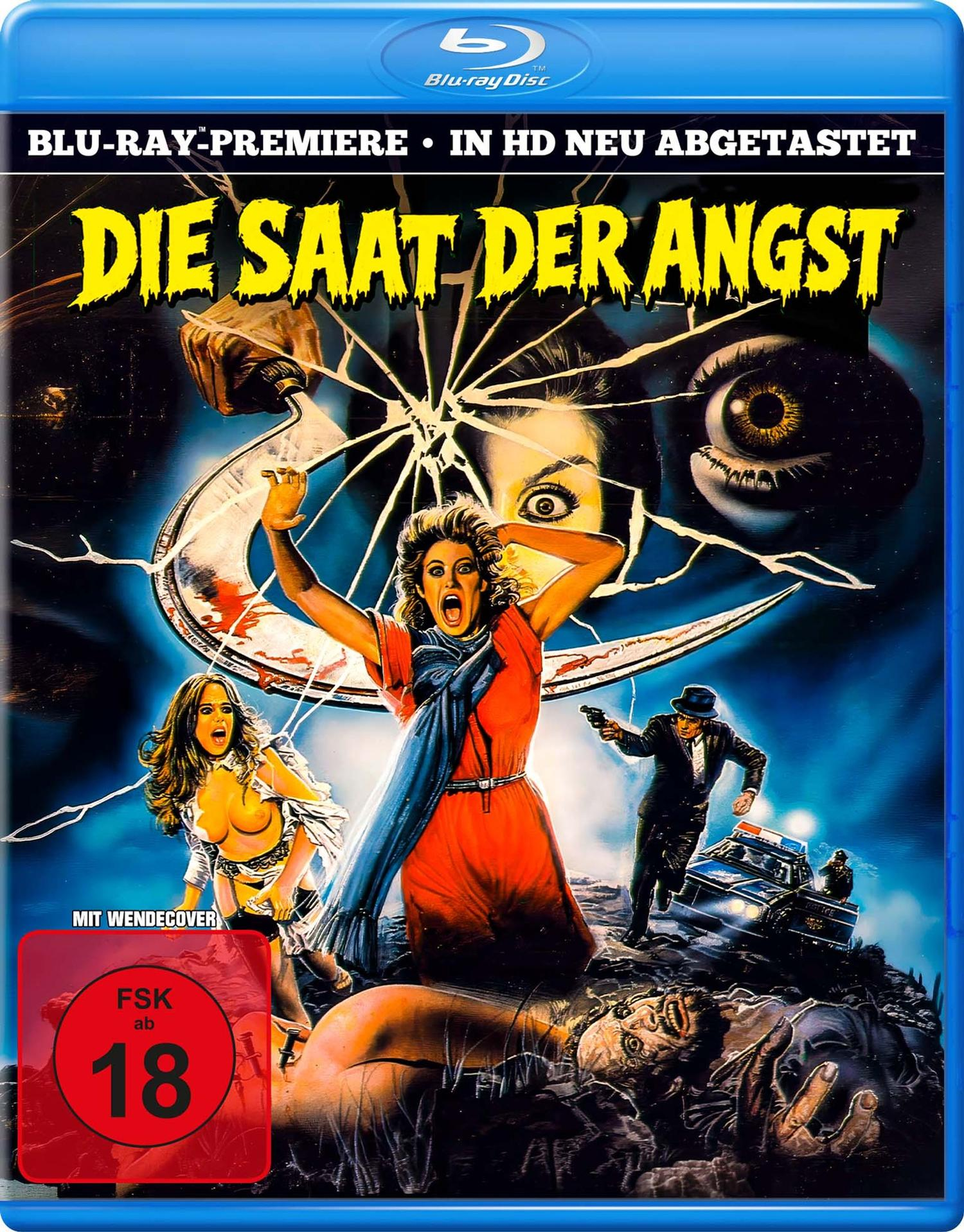 Horror-Blu-ray-Cover mit verängstigten Menschen, einer riesigen Hand und einer Polizeiauto-Szene.