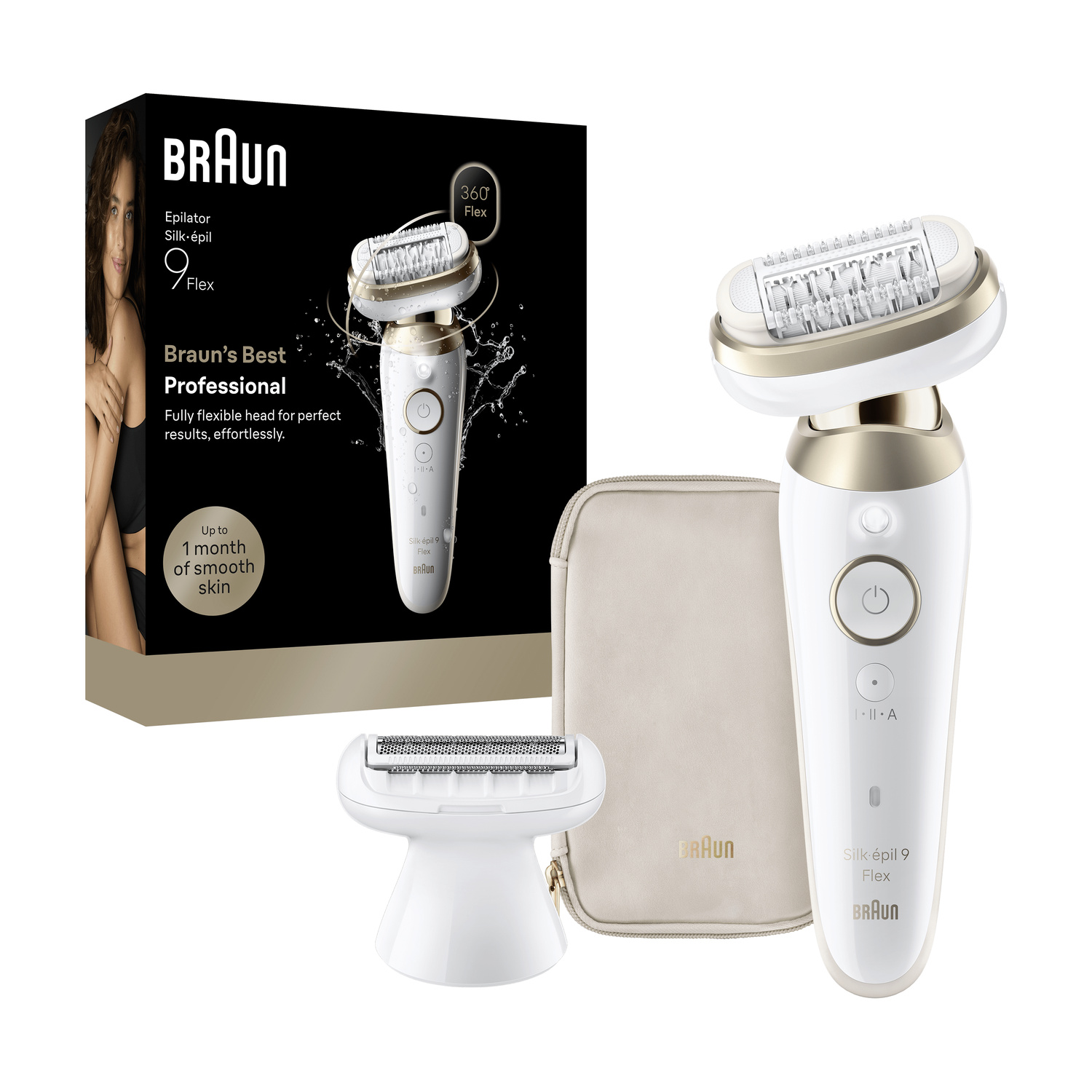 Epilatore Braun Silk-épil 9 Flex con scatola, testina e astuccio.