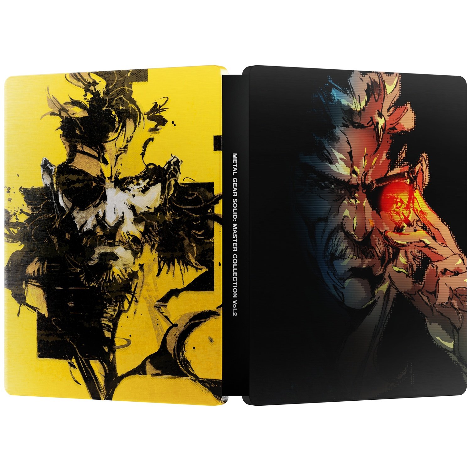 Metal Gear Solid Master Collection Vol. 2 steelbook met gele en zwarte Snake illustratie.