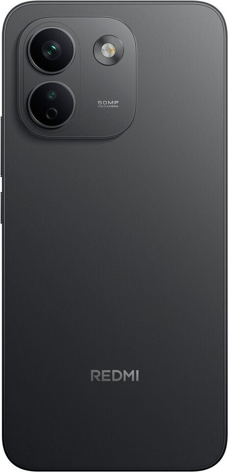 Egy sötét Redmi okostelefon hátlapja két függőleges kamerával és 50MP OIS CAMERA felirattal.