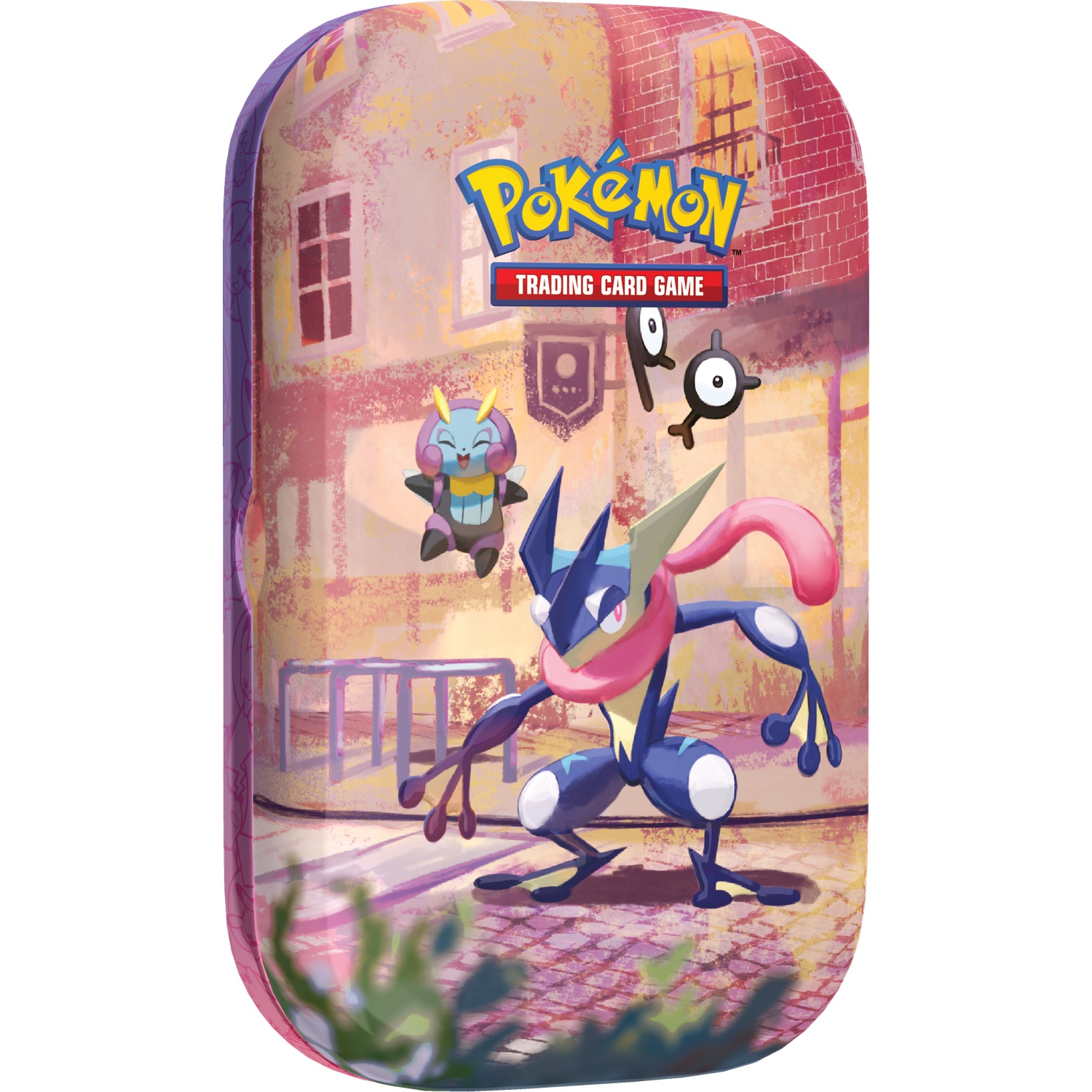 Pokémon Trading Card Game blik met Greninja en andere personages voor een stedelijke achtergrond.