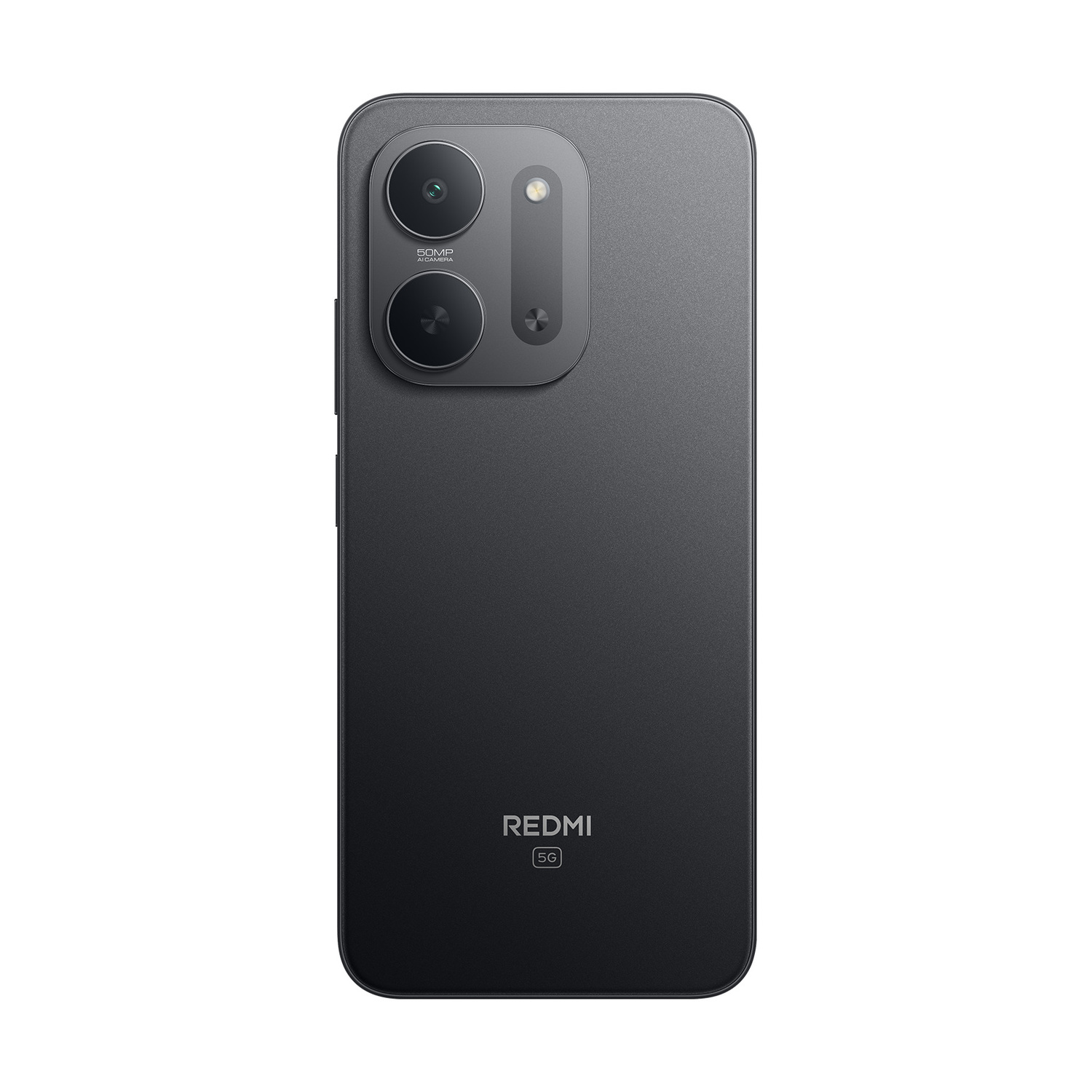 Retro di uno smartphone Redmi 5G grigio con doppia fotocamera e logo Redmi.