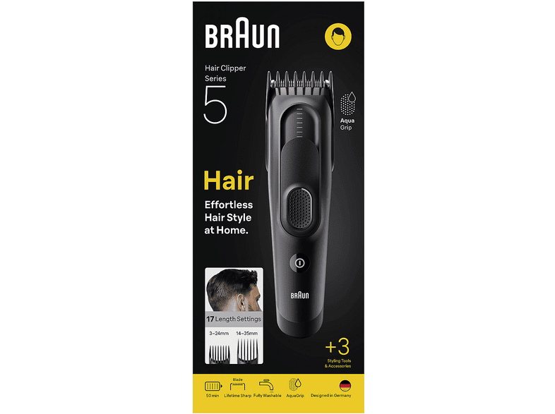 Tagliacapelli BRAUN HC 5530, con 2 pettini, 17 impostazioni di lunghezza e Memory Lock per fissare la tua ultima impostazione, 50 min autonomia
