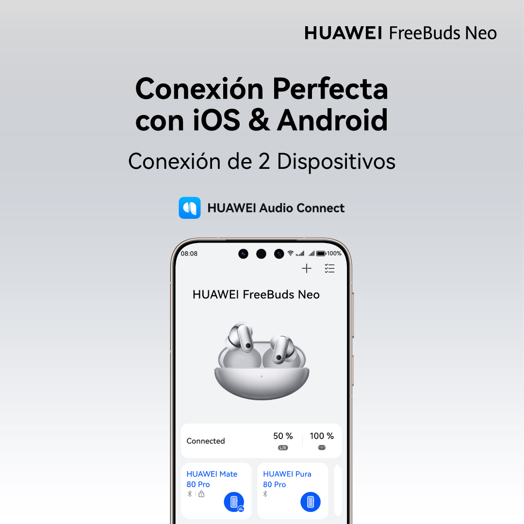 Conexión perfecta con iOS & Android. Conexión de 2 dispositivos. HUAWEI audio connect.