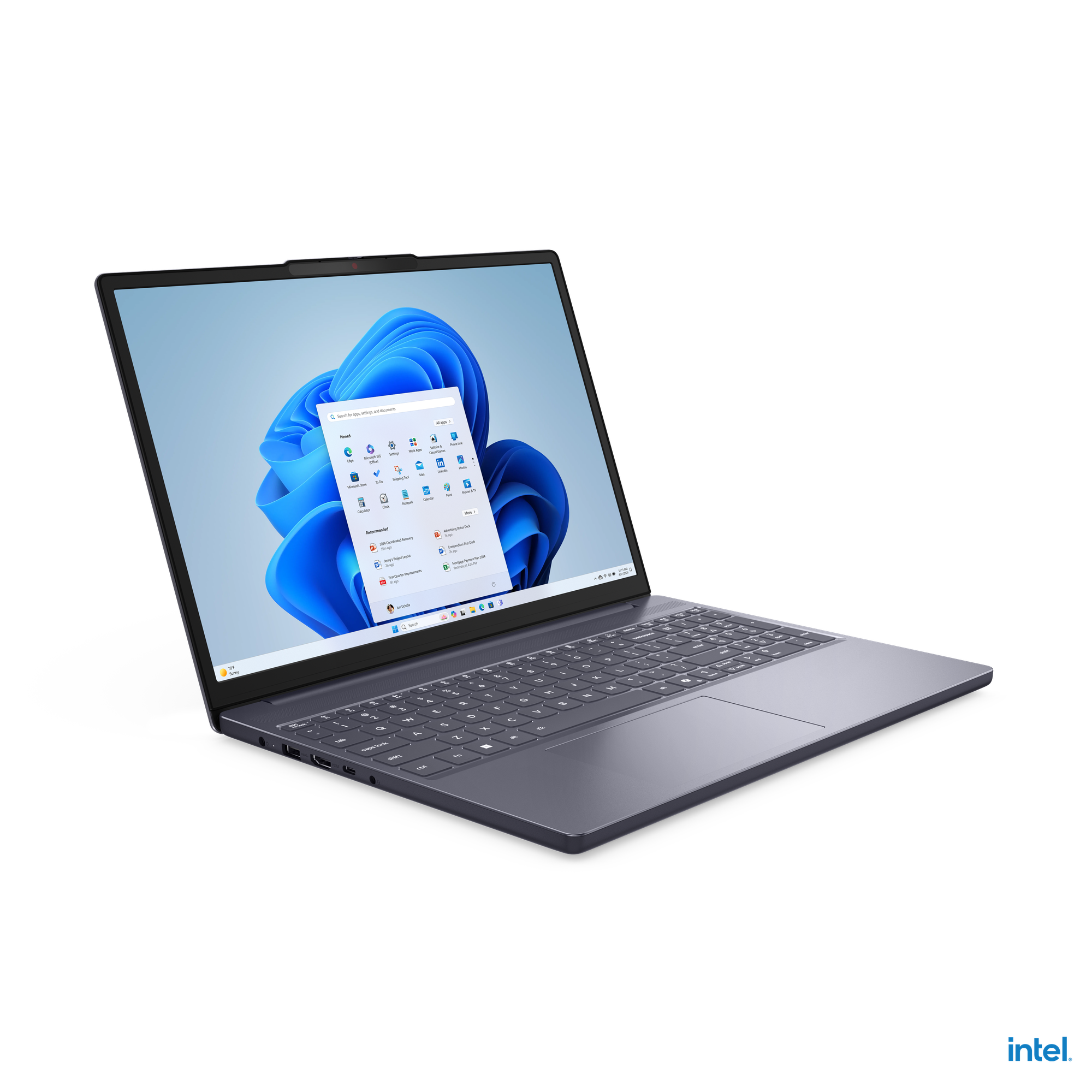 Siyah arka plan üzerinde gri dizüstü bilgisayar, açık Windows başlat menüsüyle mavi ekran gösteriyor.