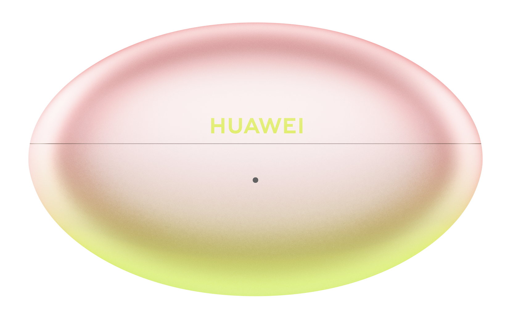 Owalne, różowo-żółte etui na słuchawki Huawei na czarnym tle.