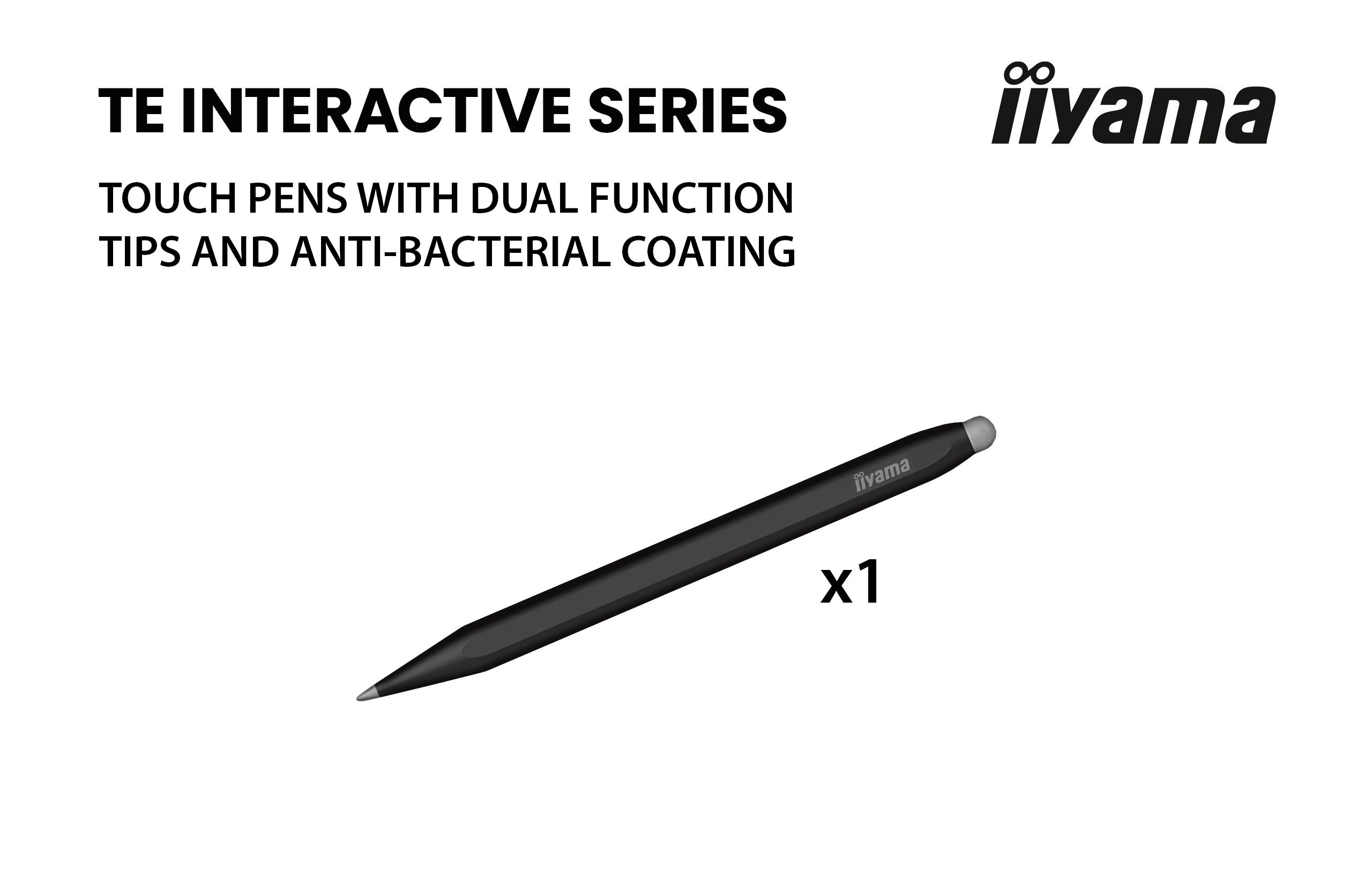 Ein iiyama TE Interactive Series Touchpen mit Doppeltipps, antibakterieller Beschichtung und dem Text x1.