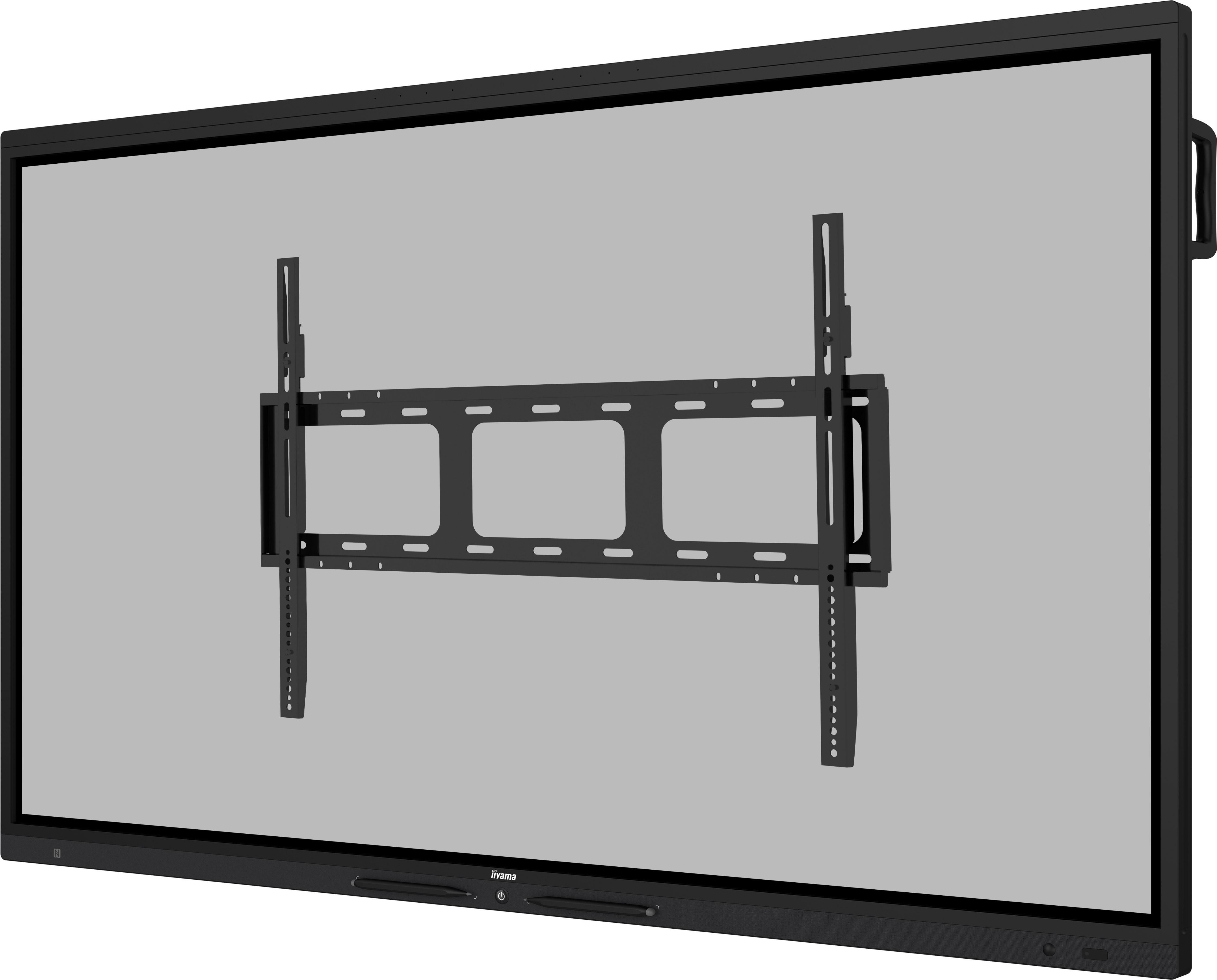 Ein großer schwarzer Touchscreen mit einer schwarzen Halterung auf der grauen Display-Vorderseite.