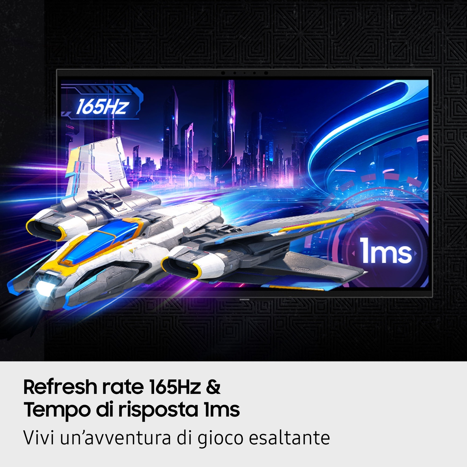Una nave spaziale futuristica vola su una città in un monitor con 165Hz e 1ms.