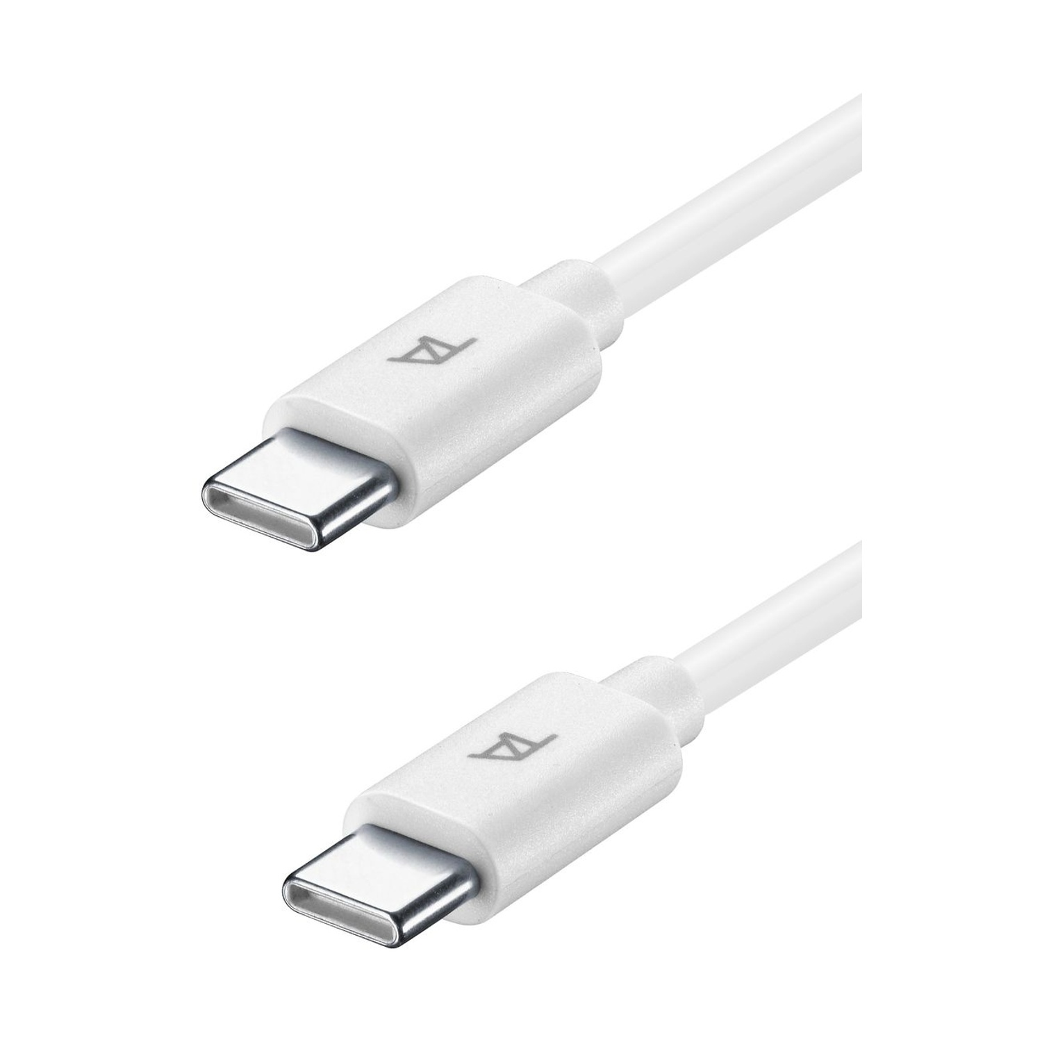 Due connettori per cavo USB-C bianchi su sfondo bianco.
