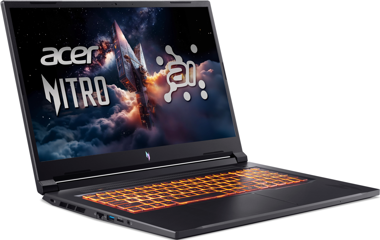 Ordinateur portable Acer Nitro avec clavier rétroéclairé orange et écran spatial.